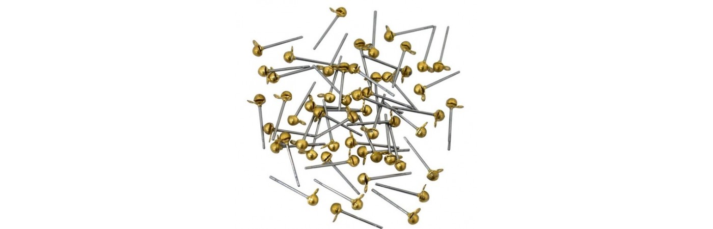 Set of 20 Pairs of Golden Earring Posts (5mm) for Jewelry Making